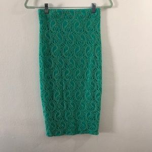 Turquoise lace pencil skirt